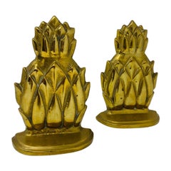 Retro Pair of Mid Century Hollywood Regency Brass Pineapple Bookends