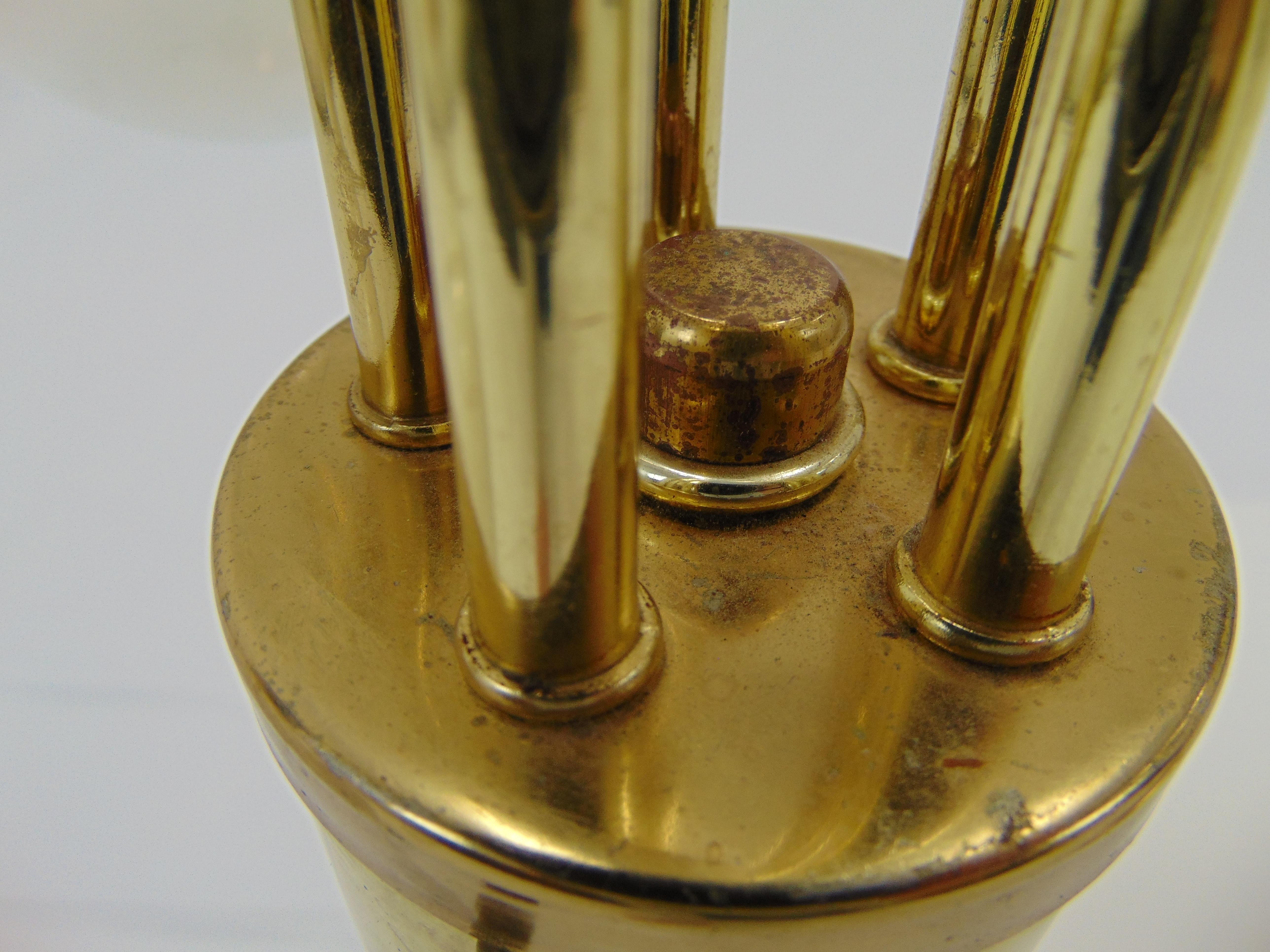 Pair of Midcentury Hollywood Regency Brass Waterfall Table Lamps For Sale 9
