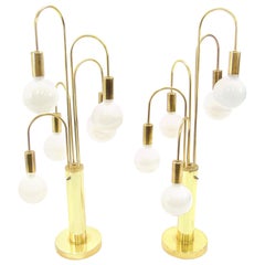 Pair of Midcentury Hollywood Regency Brass Waterfall Table Lamps