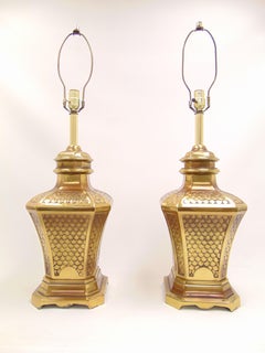 Pair of Midcentury Hollywood Regency Gold-Plated Table Lamps