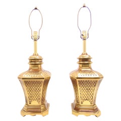 Pair of Midcentury Hollywood Regency Gold-Plated Table Lamps