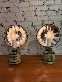 Pair of Mid-Century Hollywood Regency Mirror Wheel Boudoir Lamps