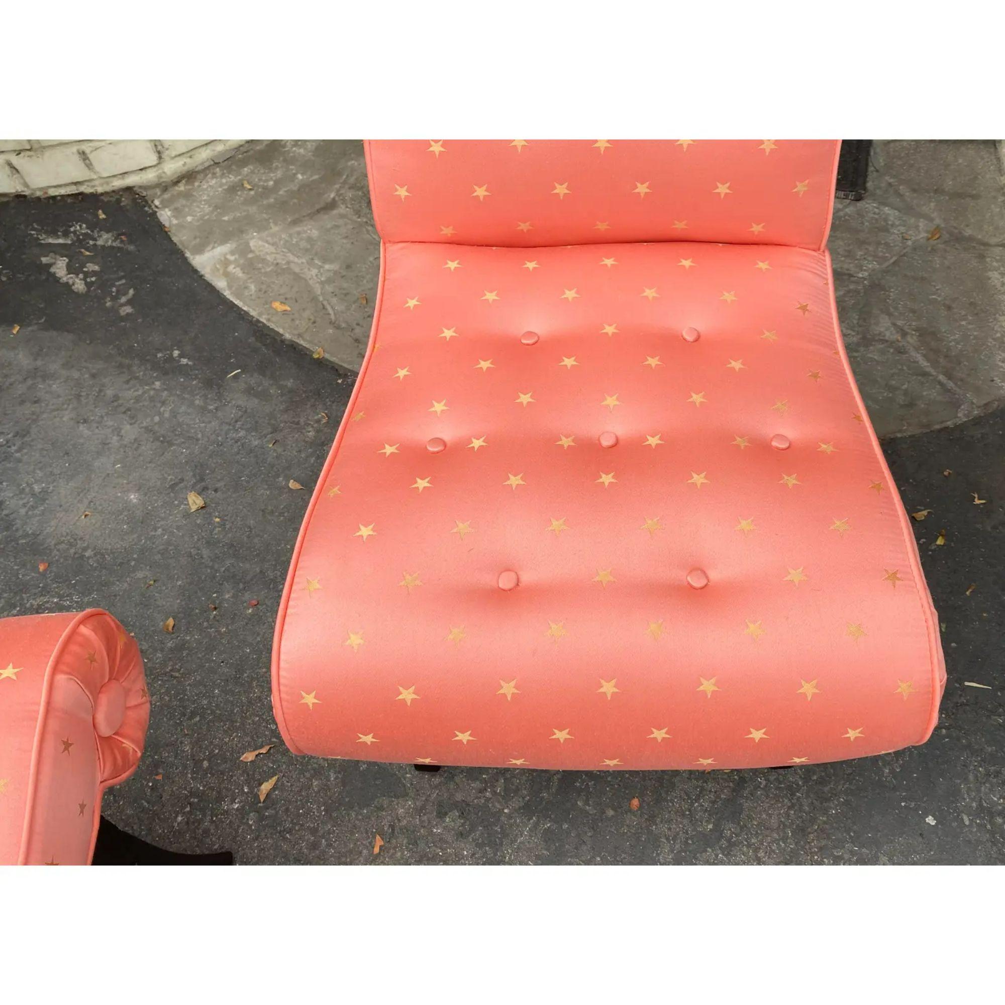 Pair of Mid-Century Hollywood Regency Scroll Back Chairs with Scalamandre Fabric For Sale 3