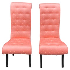 Pair of Mid-Century Hollywood Regency Scroll Back Chairs with Scalamandre Fabric