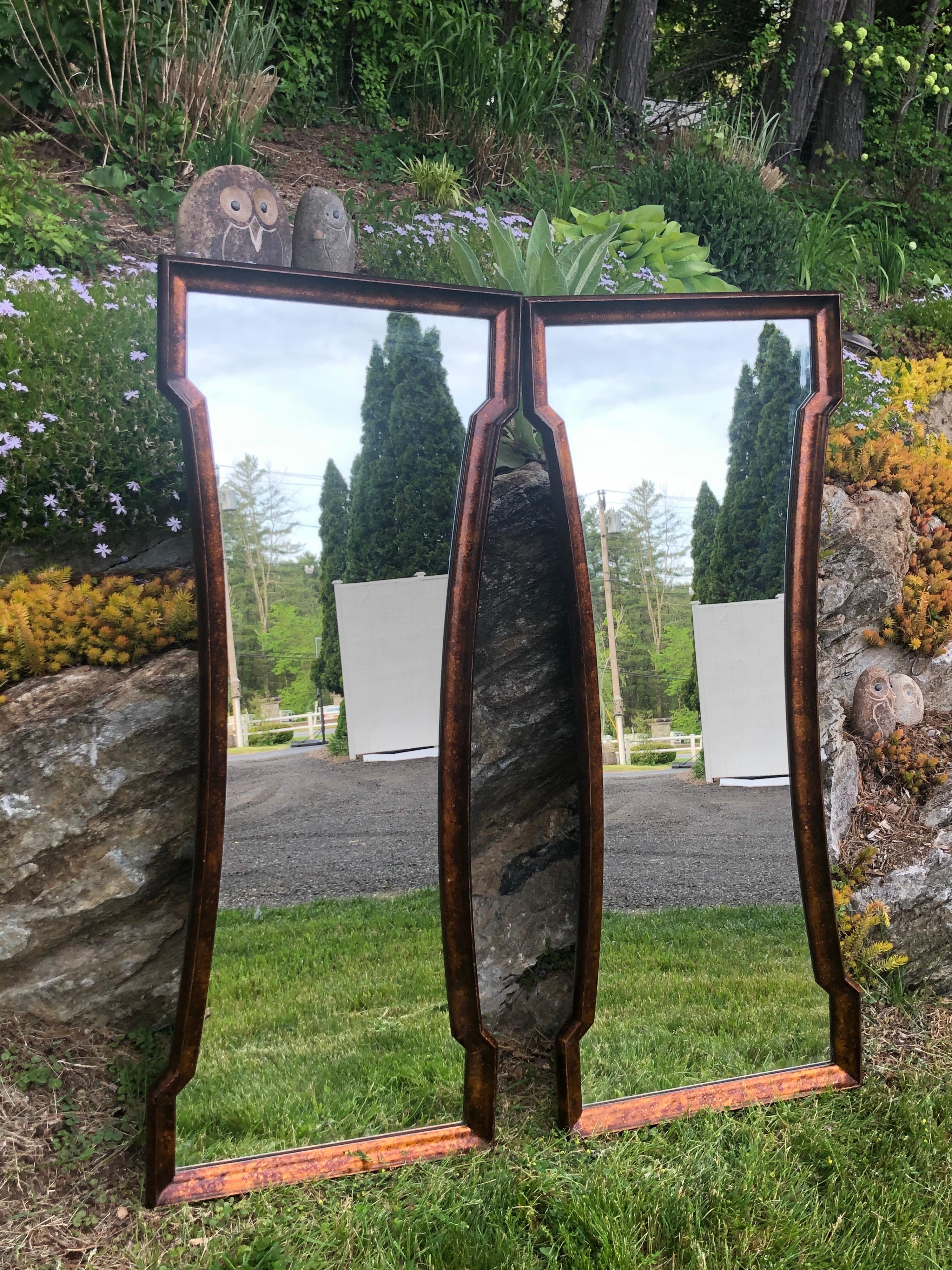Pair of Mid Century Hourglass Mirrors attributed to Weiman For Sale 3