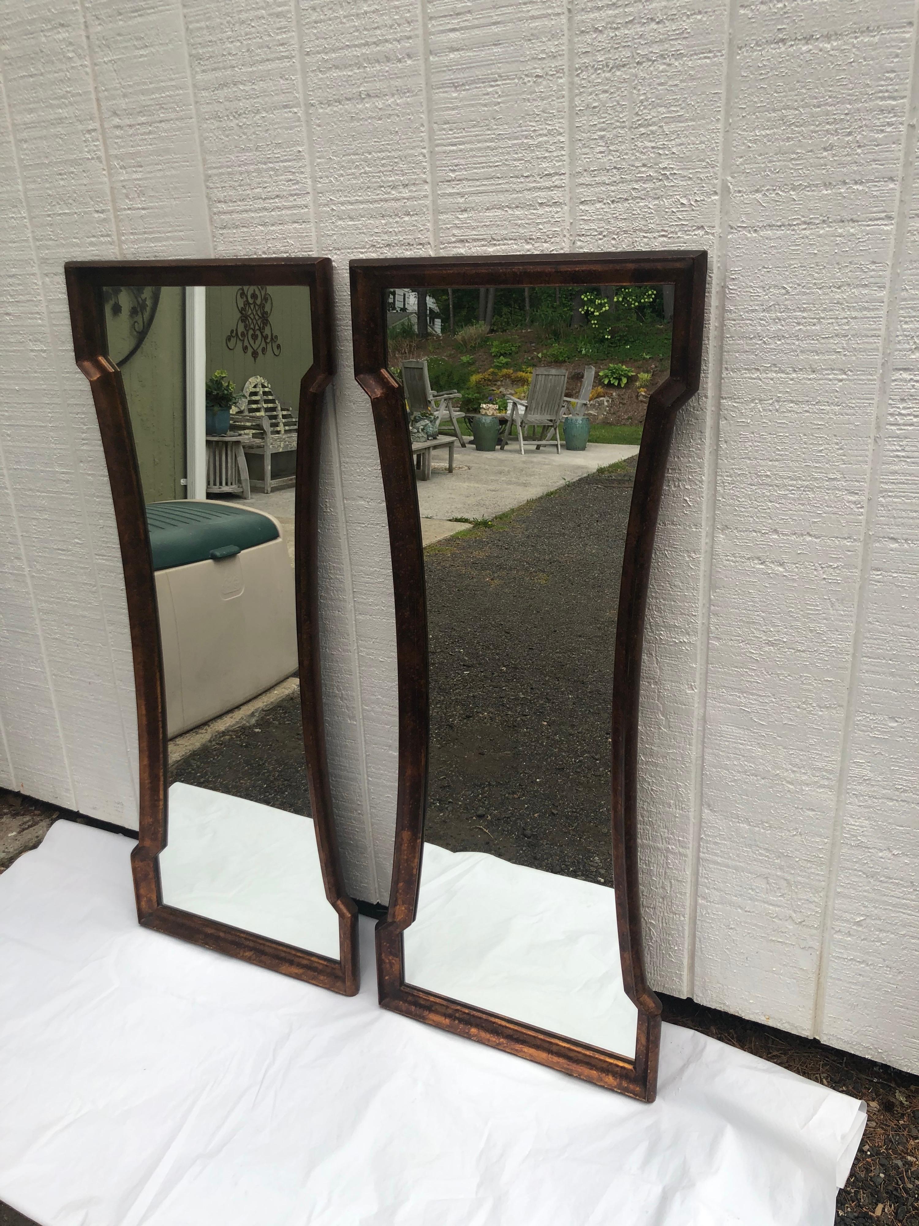 Hand-Painted Pair of Mid Century Hourglass Mirrors attributed to Weiman For Sale