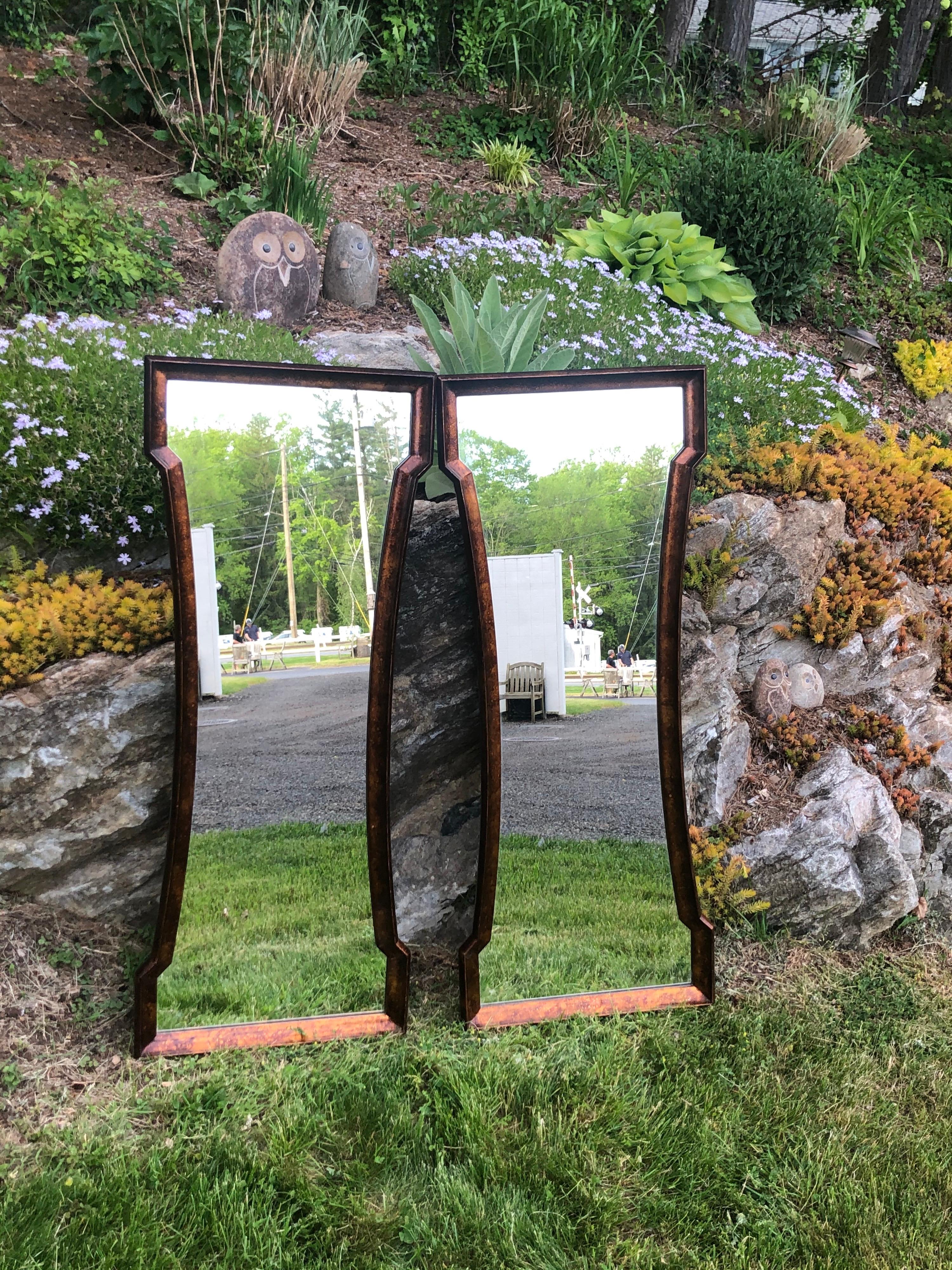 Pair of Mid Century Hourglass Mirrors attributed to Weiman In Good Condition For Sale In Redding, CT