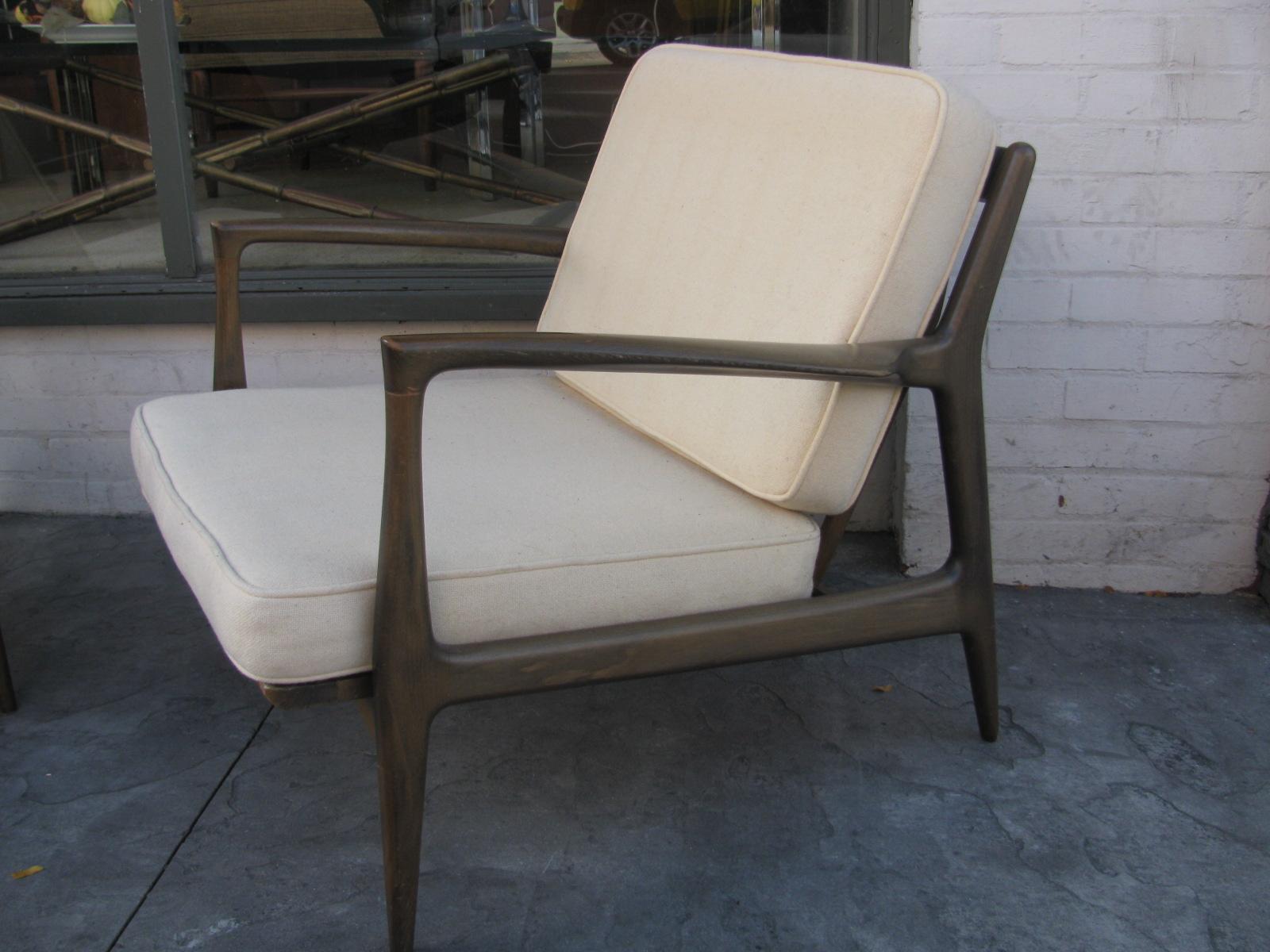 Stained Pair of Mid Century Modern Ib Kofod Larsen Danish Lounge Chairs for Selig