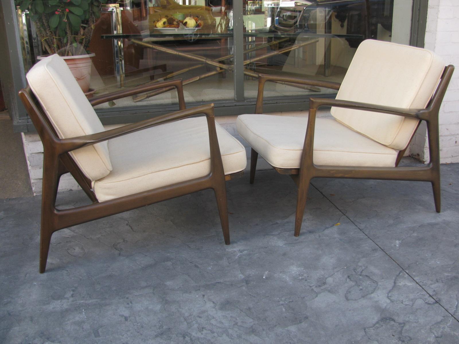 Beech Pair of Mid Century Modern Ib Kofod Larsen Danish Lounge Chairs for Selig