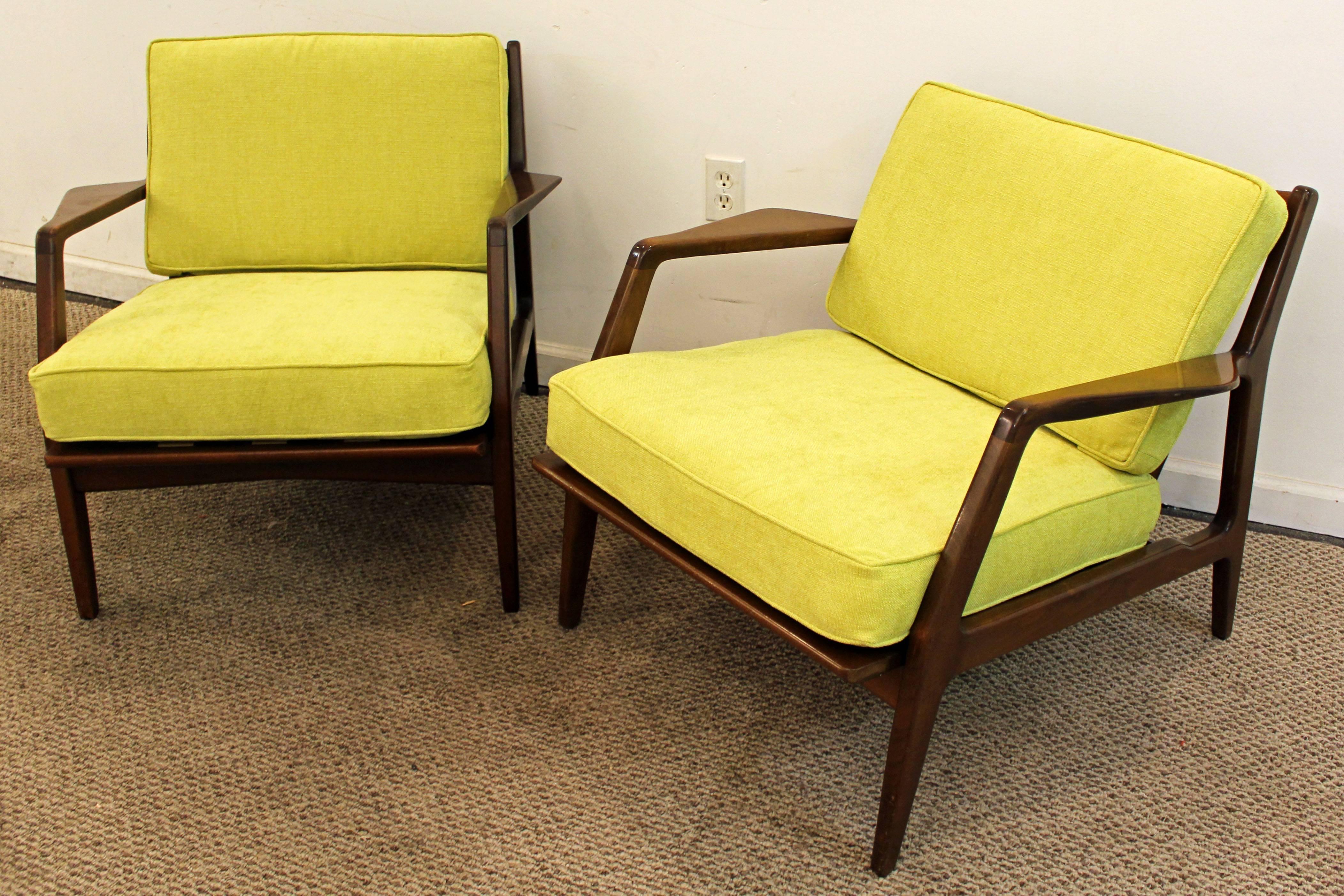Mid-Century Modern Pair of Midcentury IB Kofod Larsen Style Open Arm Walnut Lounge Chairs