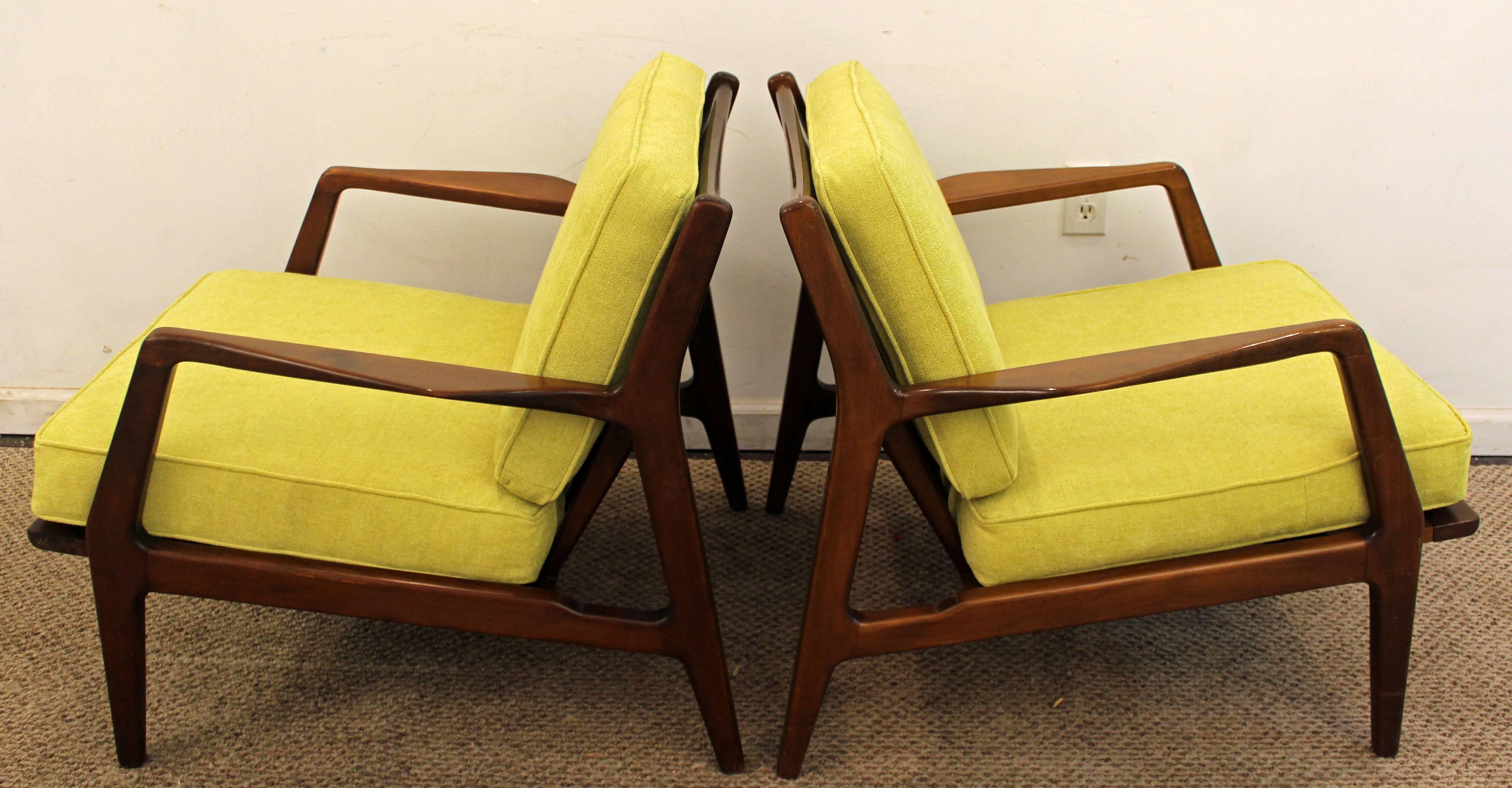 Unknown Pair of Midcentury IB Kofod Larsen Style Open Arm Walnut Lounge Chairs