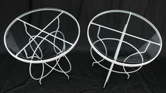 Pair of Midcentury Ice Cream Style Round Folding Cafe Tables Glass Tops