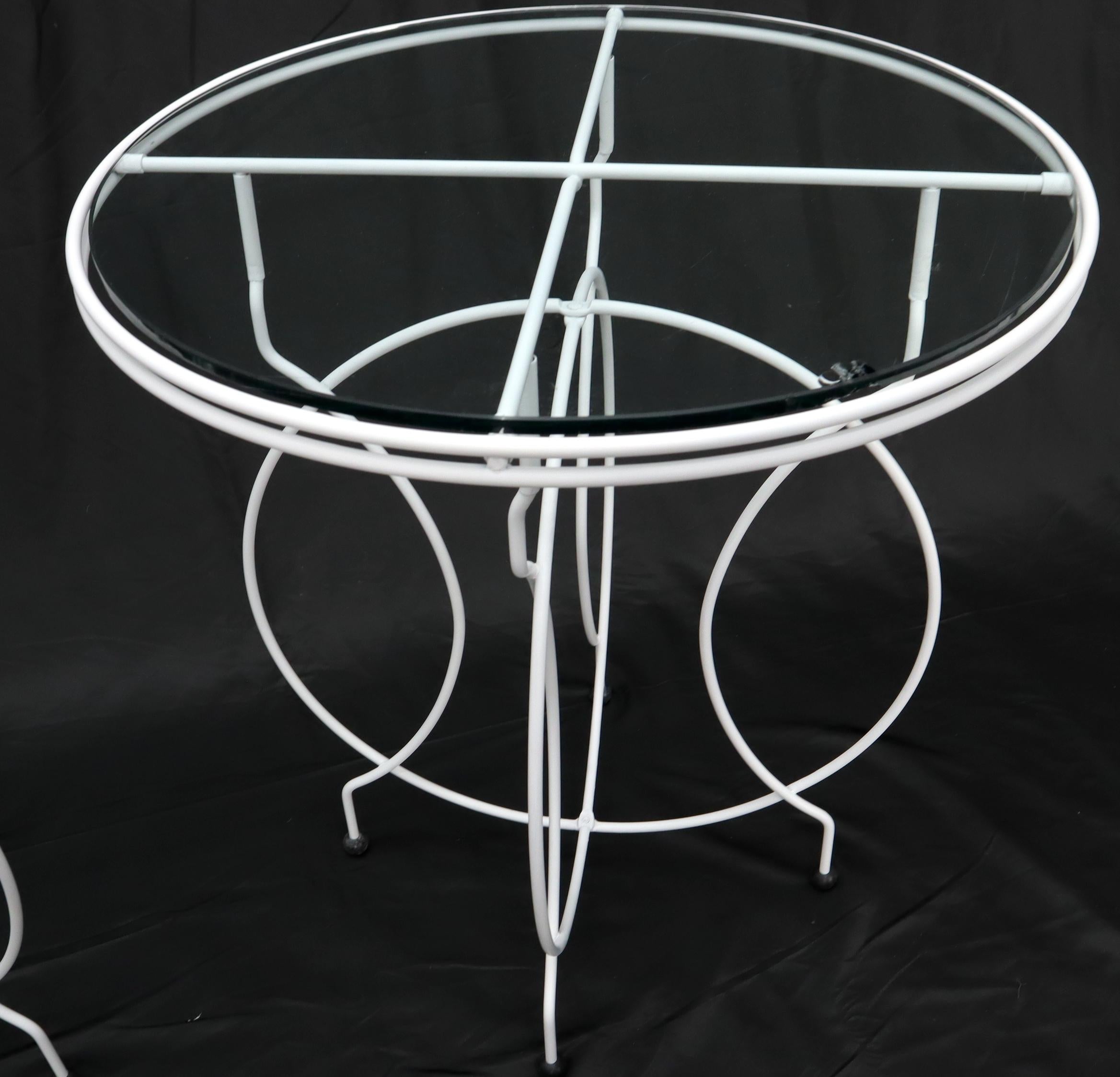 Mid-Century Modern Pair of Midcentury Ice Cream Style Round Folding Cafe Tables Glass Tops For Sale