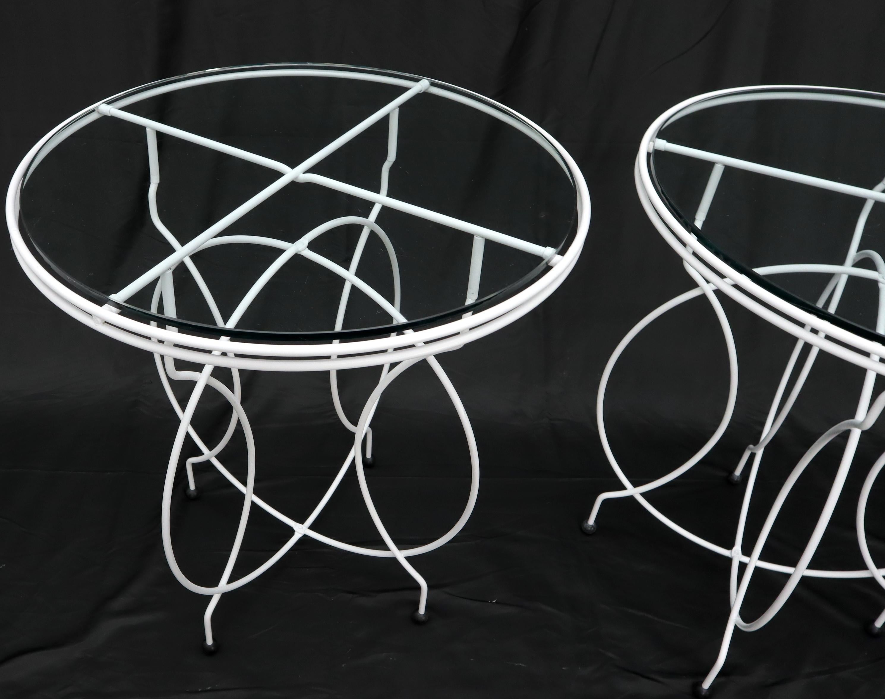 American Pair of Midcentury Ice Cream Style Round Folding Cafe Tables Glass Tops For Sale