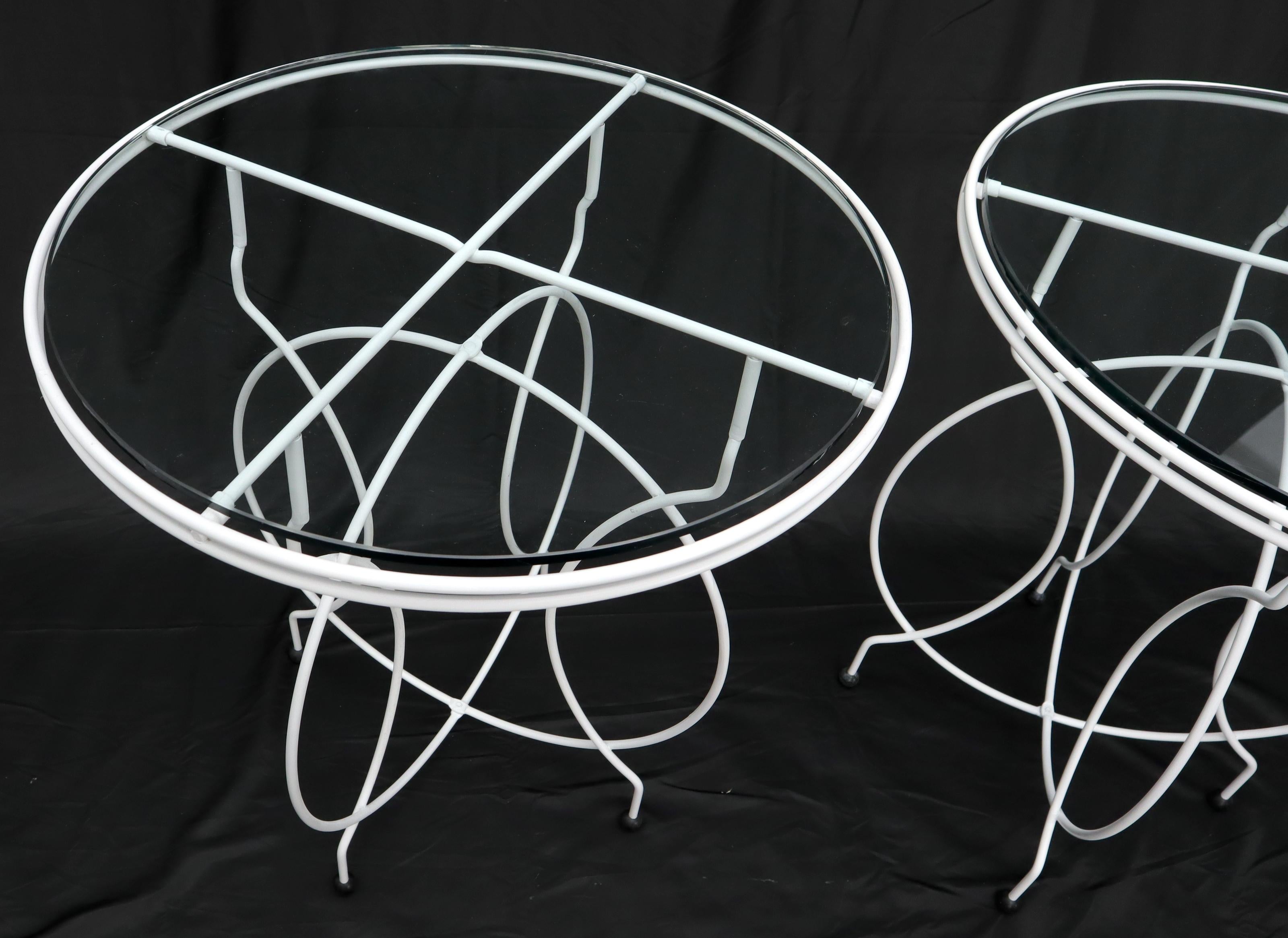 Pair of Midcentury Ice Cream Style Round Folding Cafe Tables Glass Tops In Good Condition For Sale In Rockaway, NJ