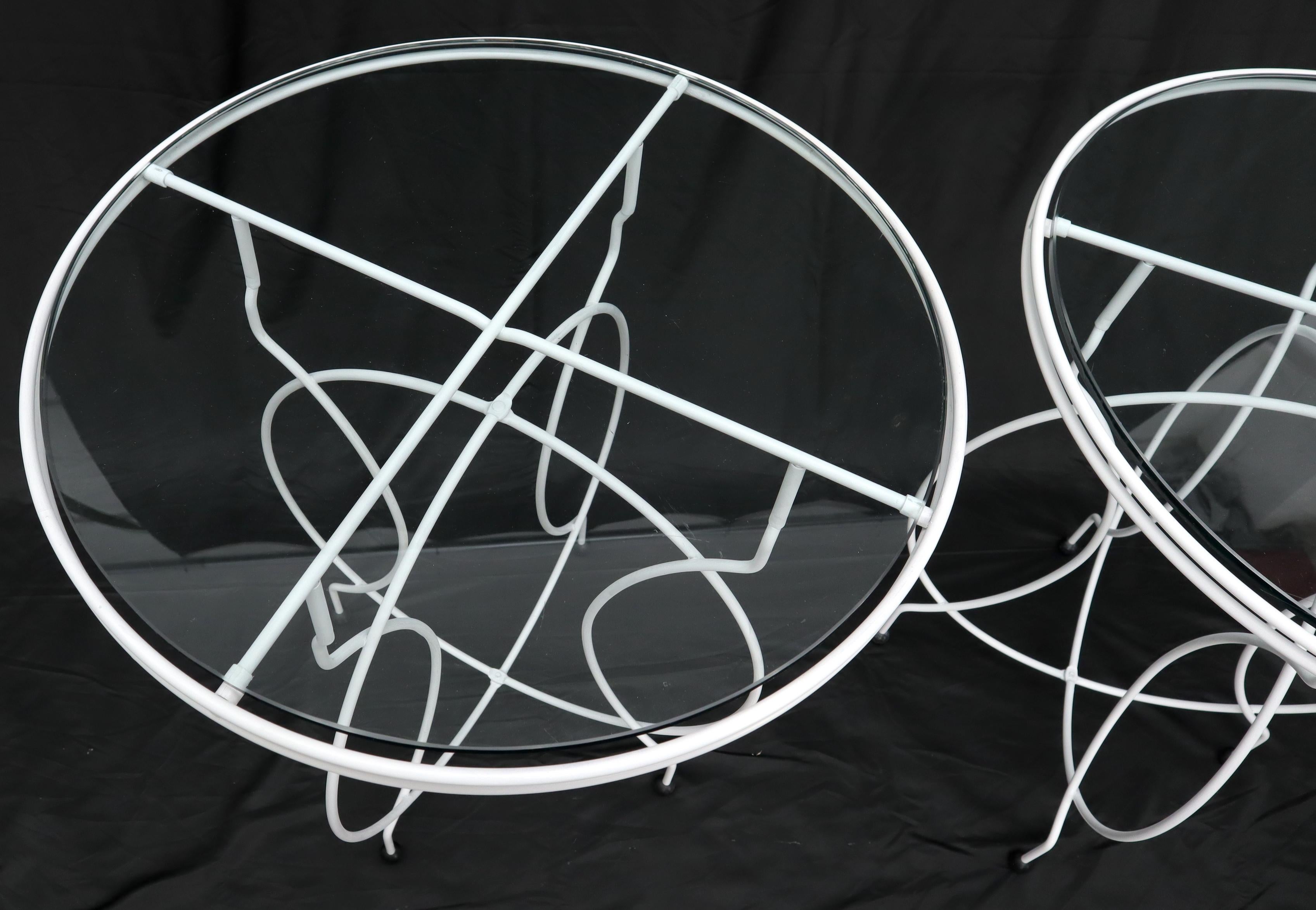 20th Century Pair of Midcentury Ice Cream Style Round Folding Cafe Tables Glass Tops For Sale