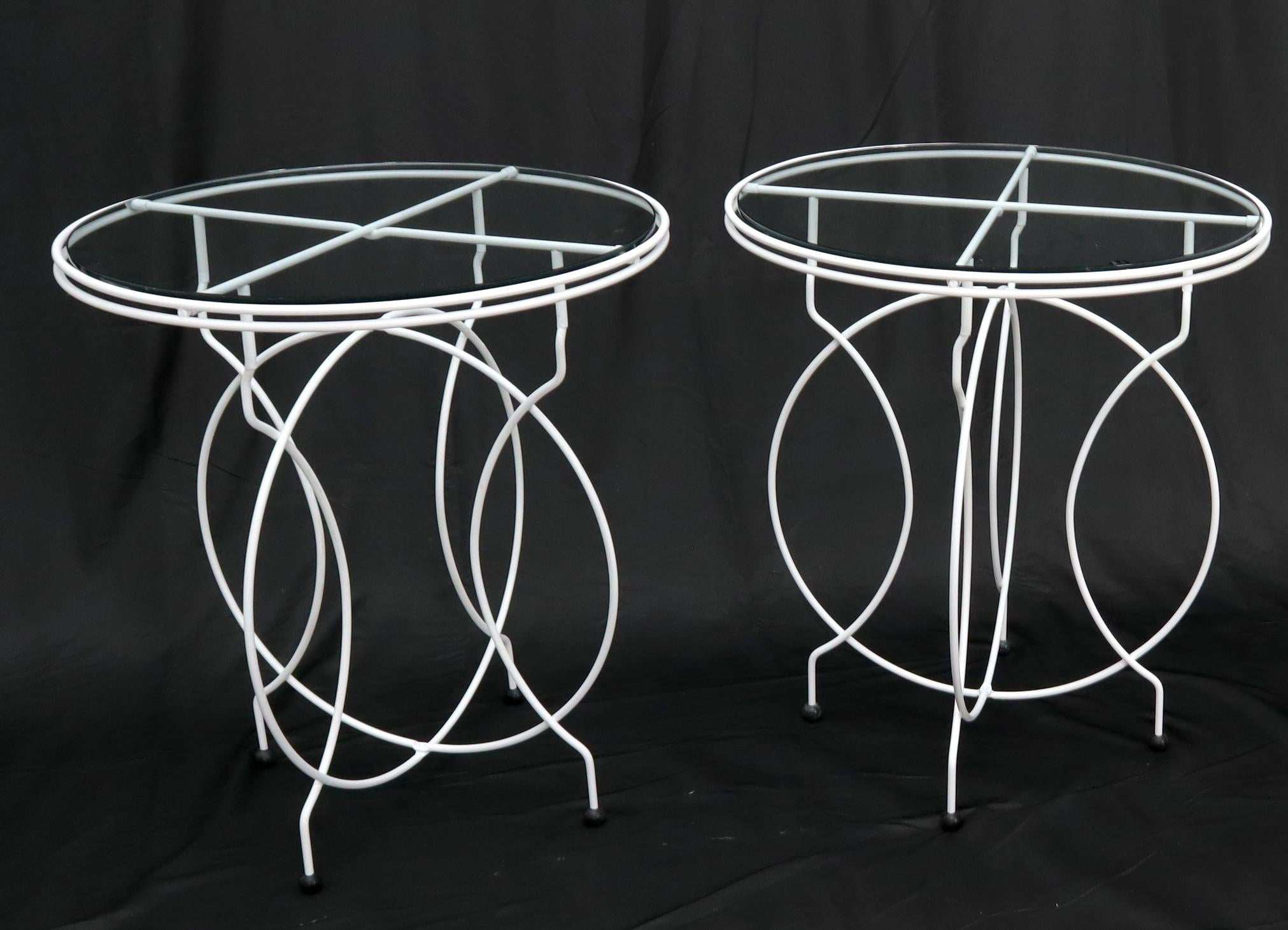 Pair of Midcentury Ice Cream Style Round Folding Cafe Tables Glass Tops For Sale 1