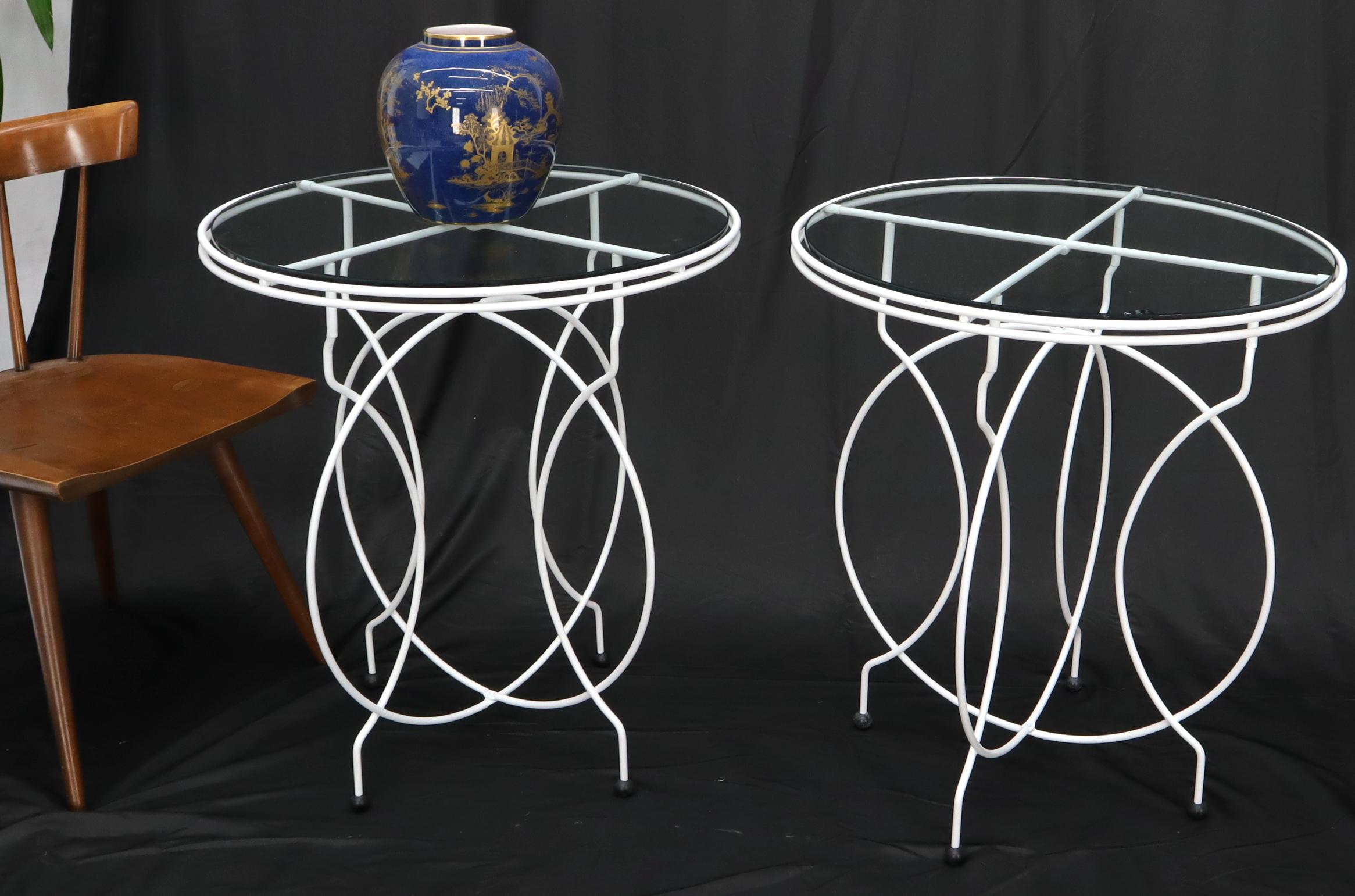 Pair of Midcentury Ice Cream Style Round Folding Cafe Tables Glass Tops For Sale 2