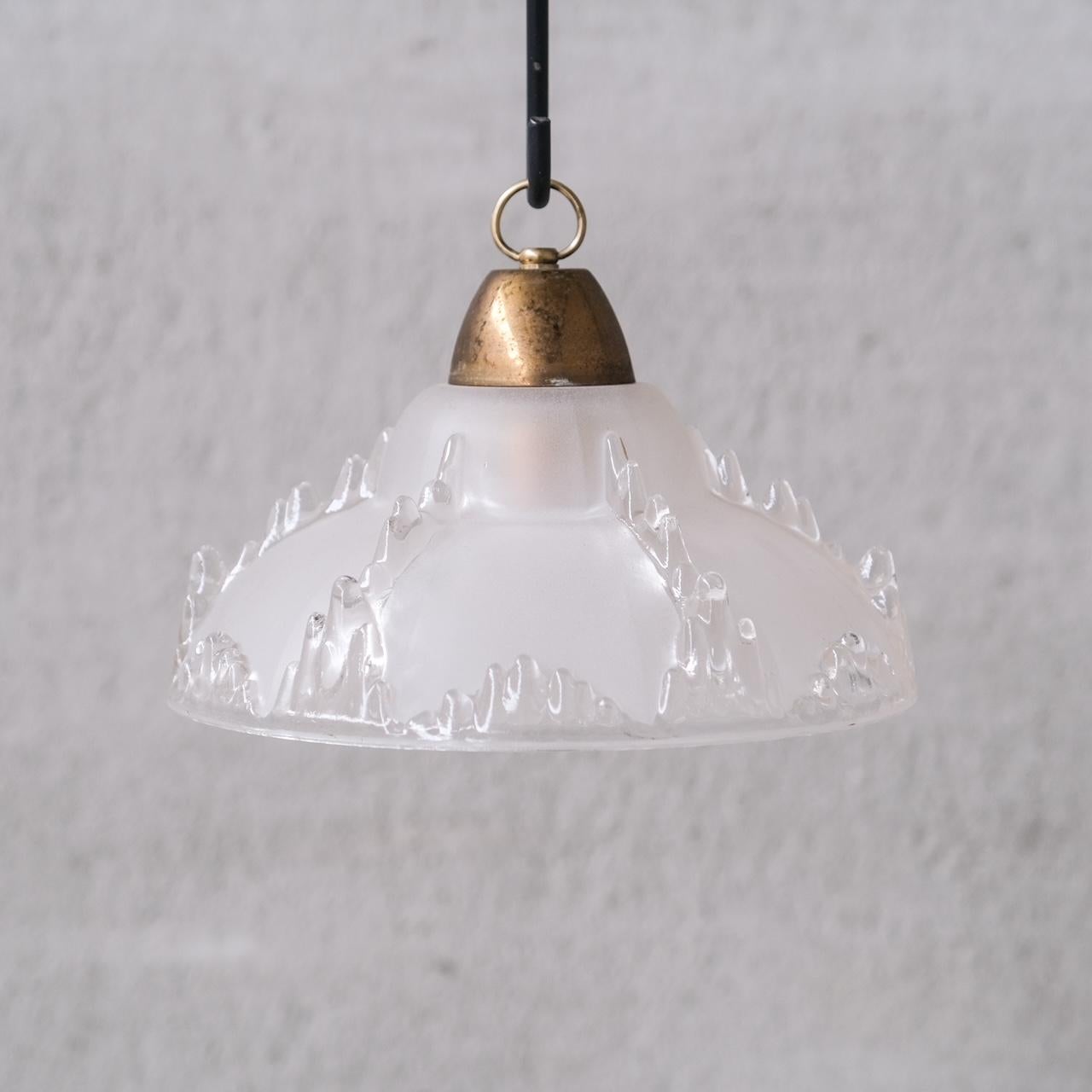 French Pair of Mid-Century 'Ice' Glass Pendant Lights For Sale