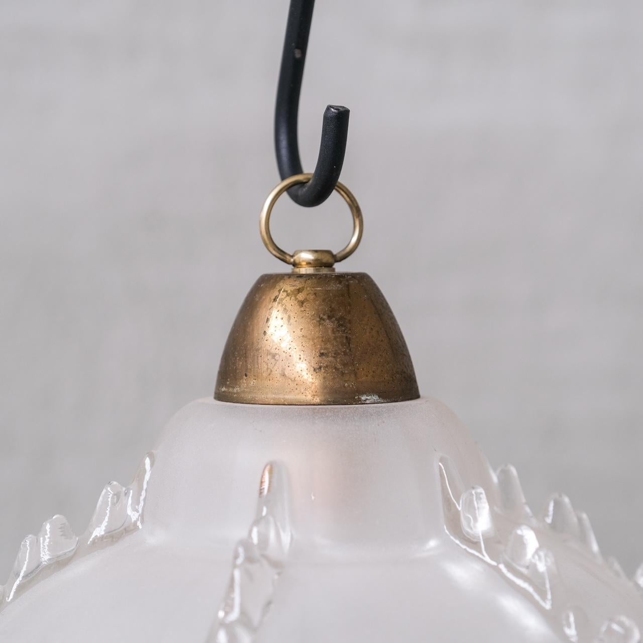 Late 20th Century Pair of Mid-Century 'Ice' Glass Pendant Lights For Sale