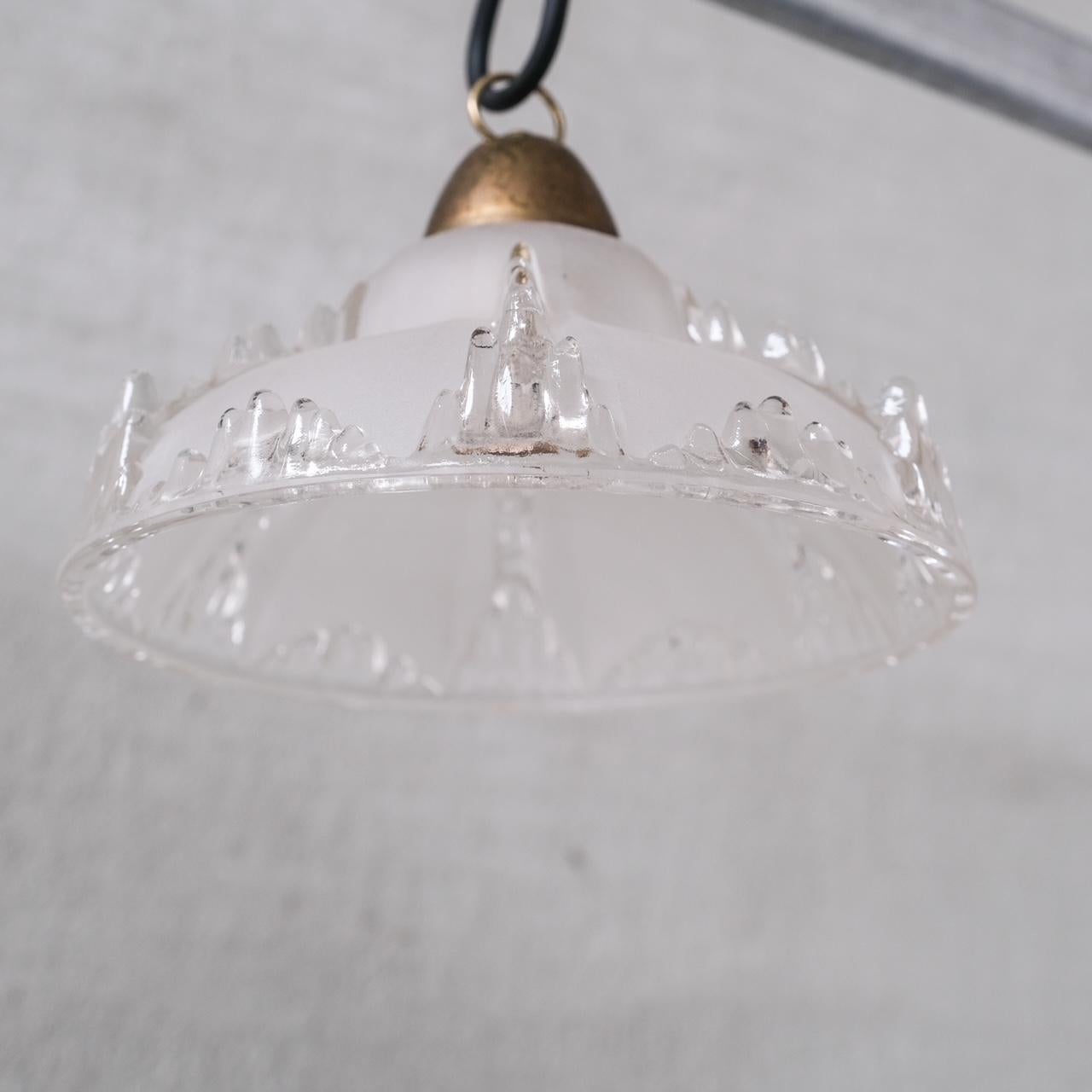 Pair of Mid-Century 'Ice' Glass Pendant Lights For Sale 1