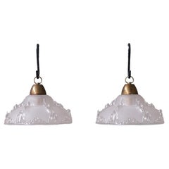 Vintage Pair of Mid-Century 'Ice' Glass Pendant Lights