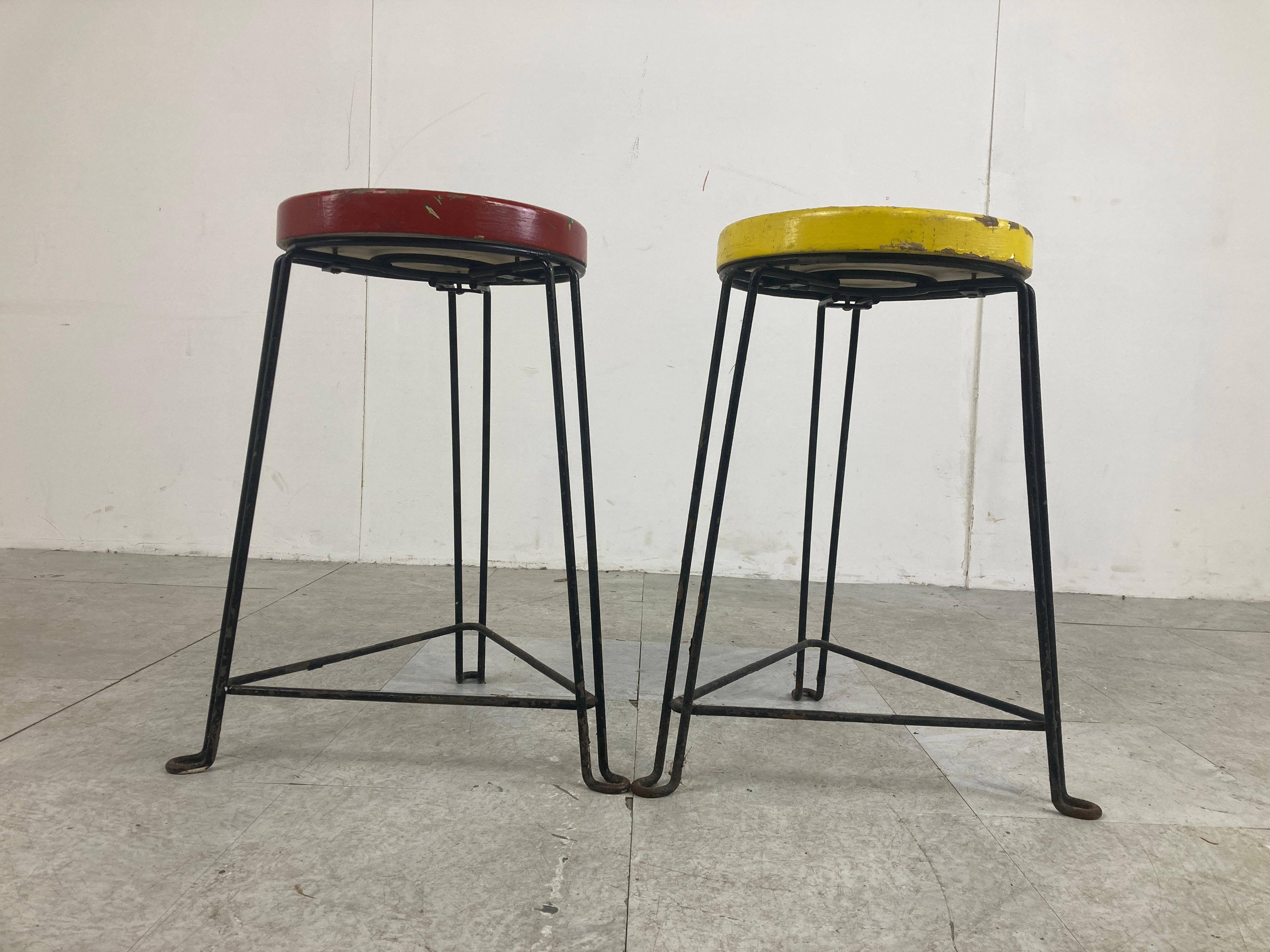 Mid-20th Century Pair of Midcentury Industrial Stools, 1950s For Sale