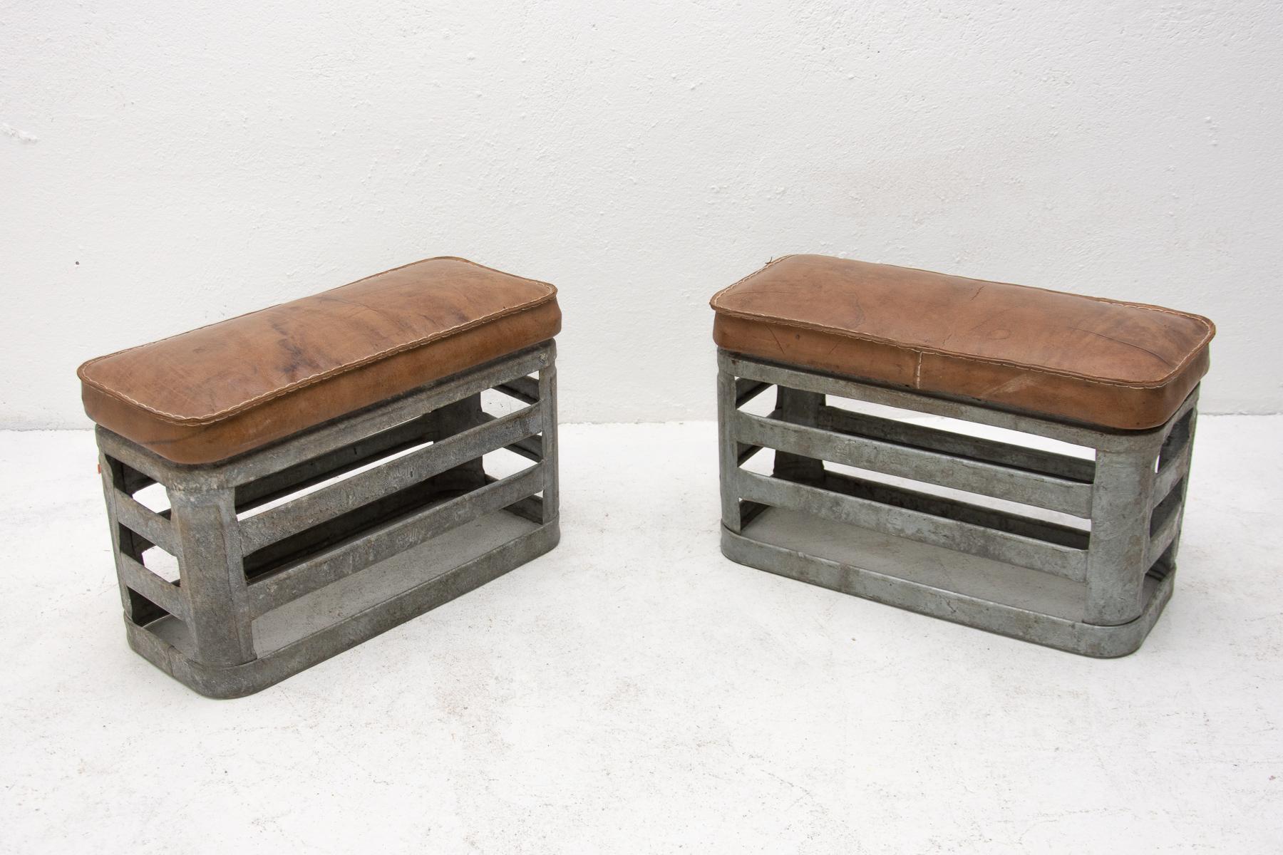 Metal Pair of Midcentury Industrial Stools, 1960s, Czechoslovakia