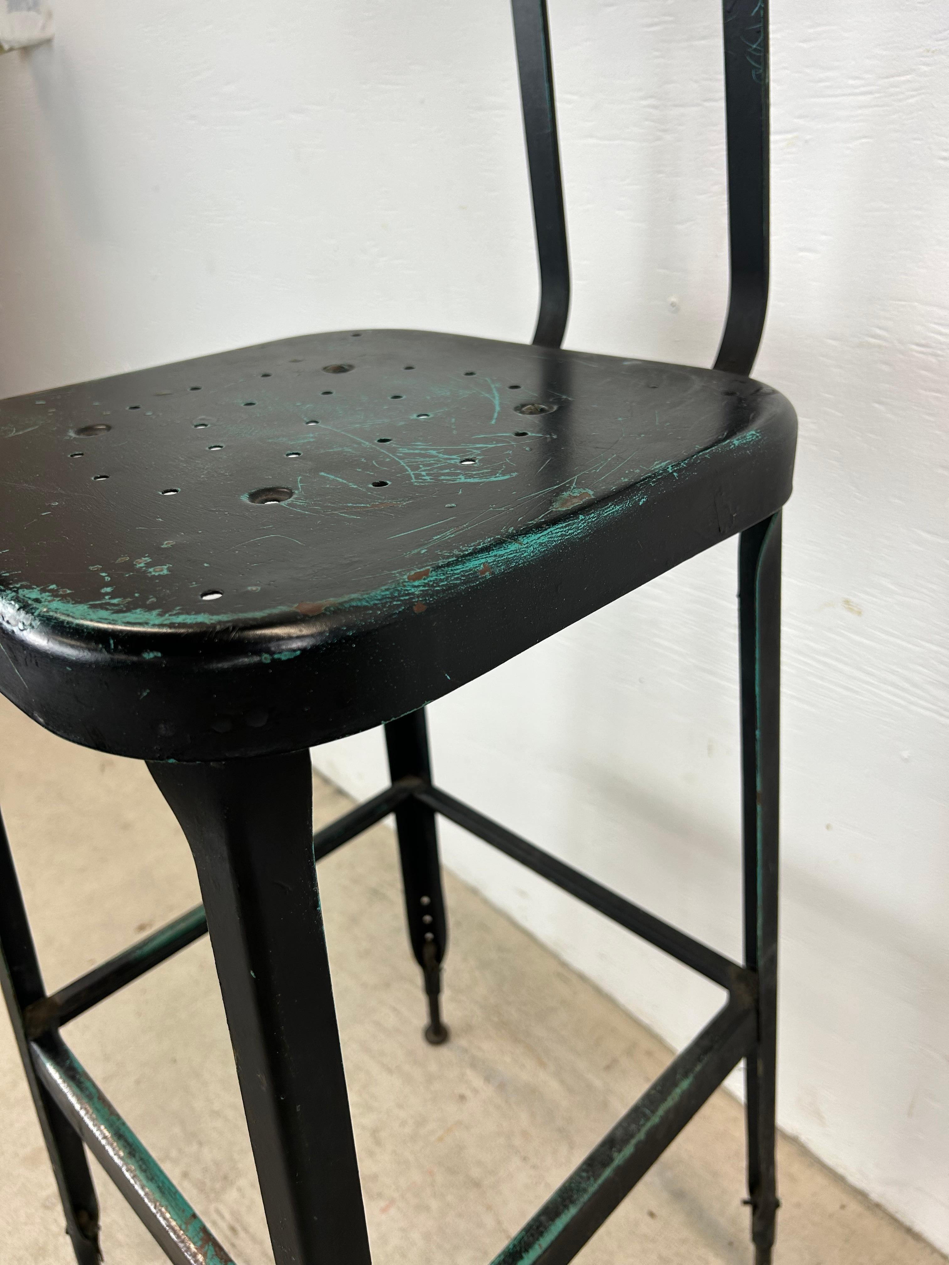 Metal Pair of Mid Century Industrial Stools with Unique Patina For Sale