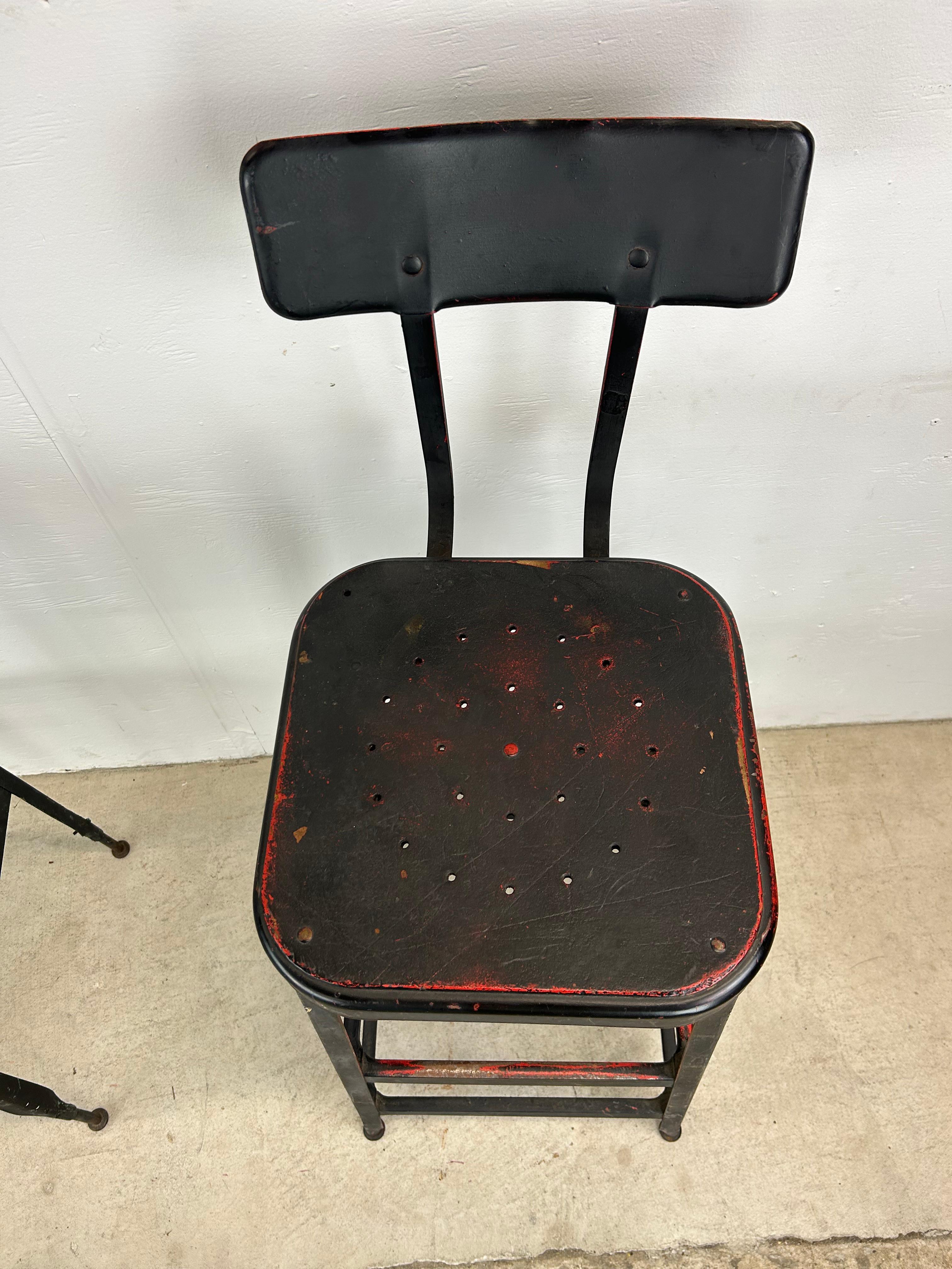Pair of Mid Century Industrial Stools with Unique Patina For Sale 2
