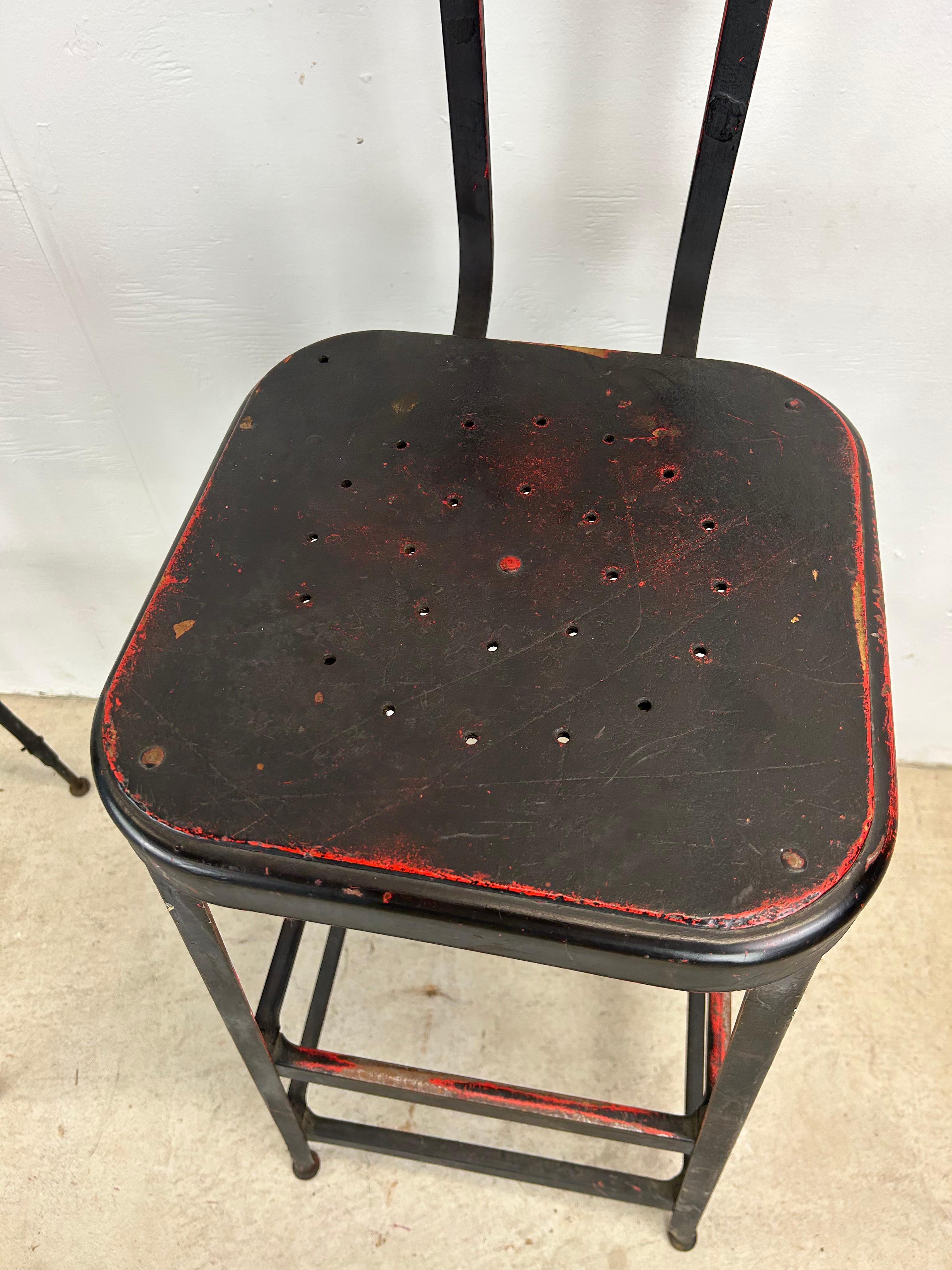 Pair of Mid Century Industrial Stools with Unique Patina For Sale 3