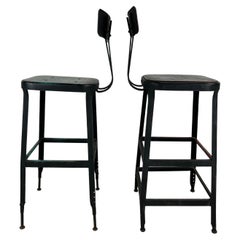 Pair of Mid Century Industrial Stools with Unique Patina