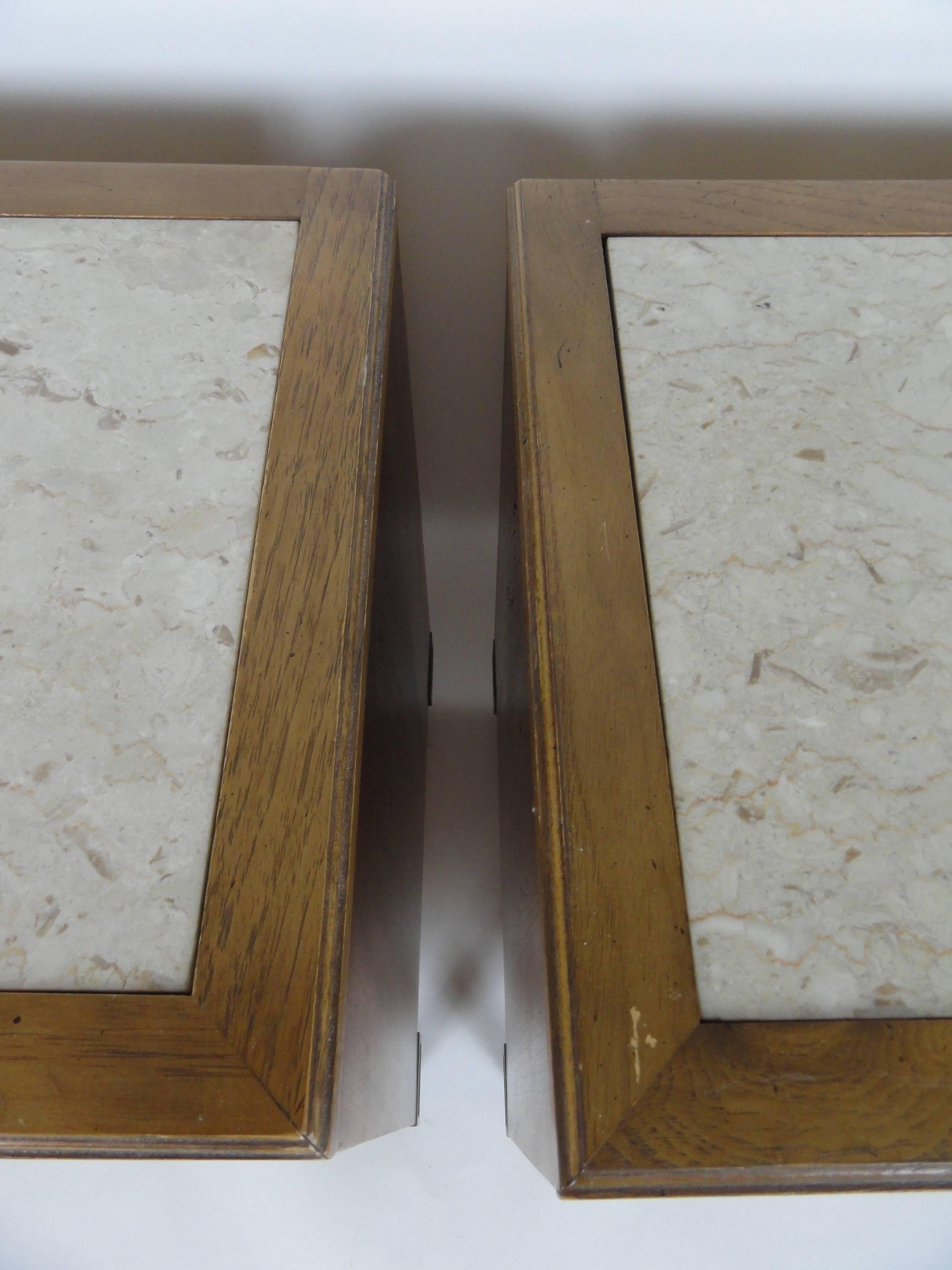 American Pair of Midcentury Inlaid Marble and Fruitwood Tabled For Sale