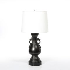 Pair of Mid-Century Iron Dragon Amphora Chinoiserie Table Lamps w/ Ring Details
