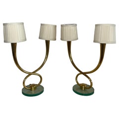 Pair of Mid-Century Italian 2-Light Polished Brass Table Lamps