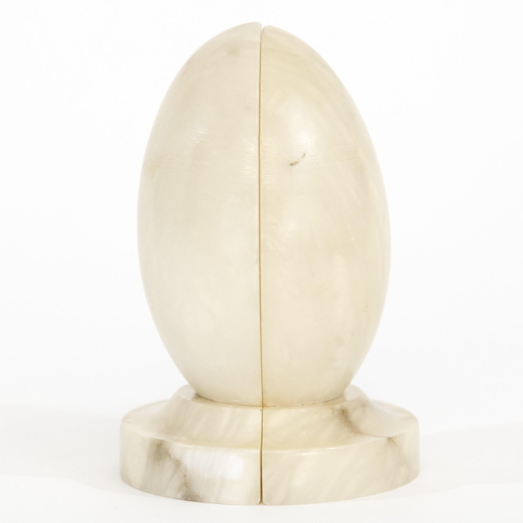 Pair of Mid-Century Italian Alabaster Off-White Egg-Shape Bookends 1