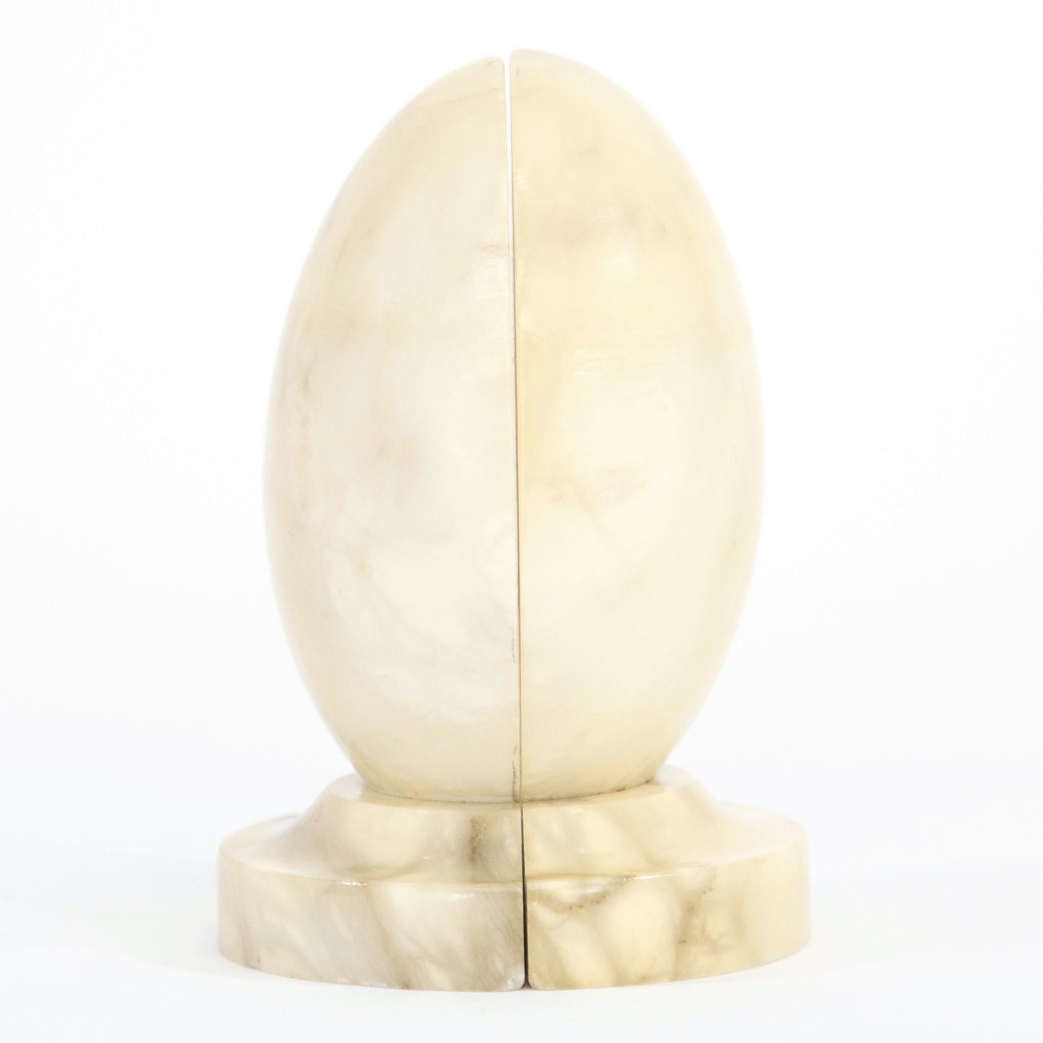 Pair of Mid-Century Italian Alabaster Off-White Egg-Shape Bookends 3
