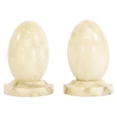 Pair of Mid-Century Italian Alabaster Off-White Egg-Shape Bookends