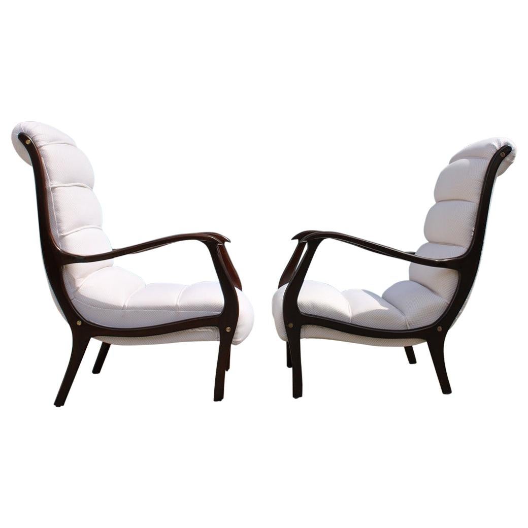 Pair of Midcentury Italian Armchairs Curved Arredamenti Corallo Made in Italy For Sale