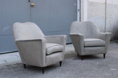 Pair of Midcentury Italian Armchairs in Ico Parisi Style Gray Velvet
