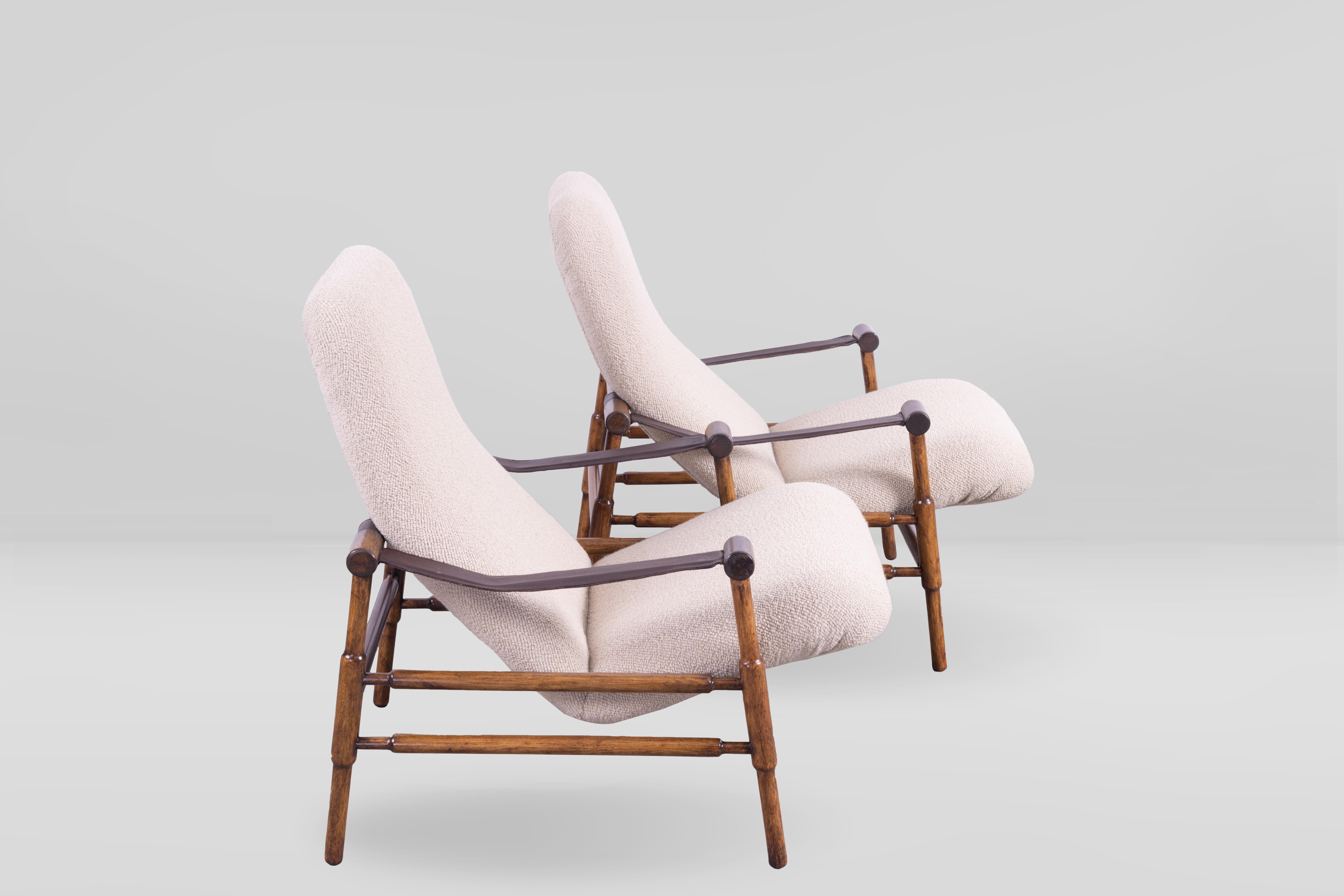 20th Century Pair of Mid-Century Italian Armchairs, Italy 60s, in Larsen Wool Boucle'
