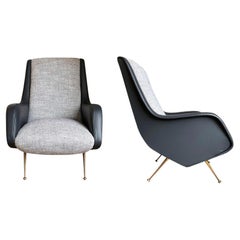Pair of Mid-Century Italian Armchairs with Leather Sides