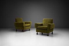 Pair of Mid-Century Italian Armchairs with Wooden Bun Feet, Italy 1950s