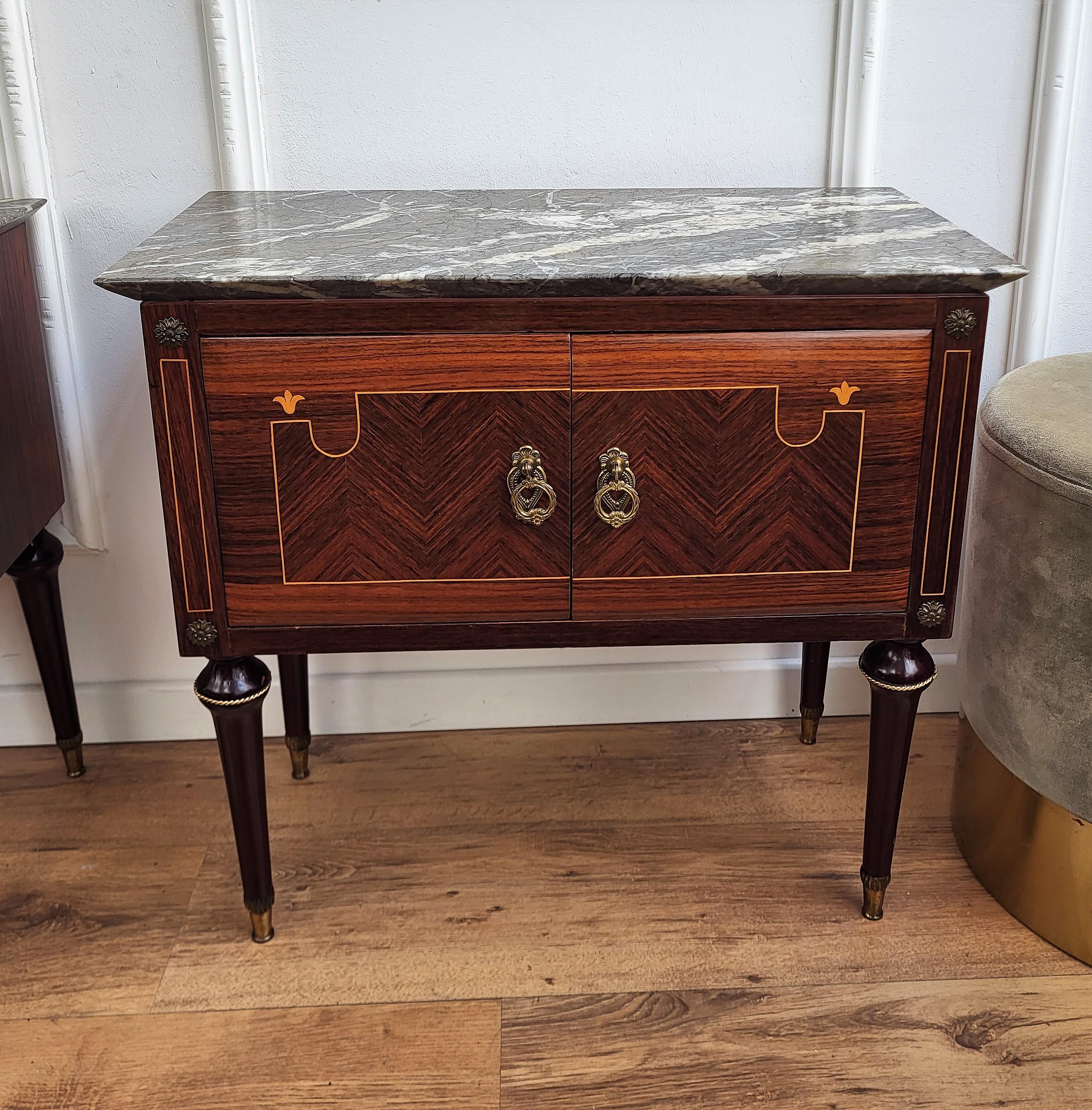20th Century Pair of Mid-Century Italian Art Deco Nightstands Bedside Tables Marble Top