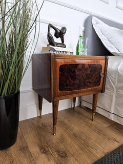 Pair of Mid-Century Italian Art Deco Nightstands Bedside Tables Walnut Glass Top
