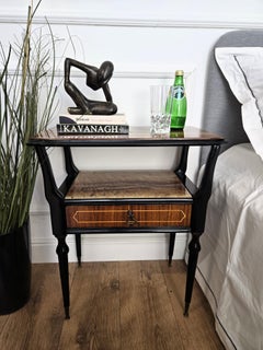 Pair of Mid-Century Italian Art Deco Nightstands Bedside Tables Walnut Glass Top