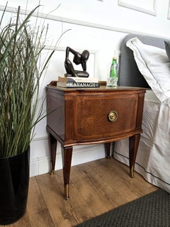 Pair of Mid-Century Italian Art Deco Nightstands Bedside Tables Walnut Glass Top