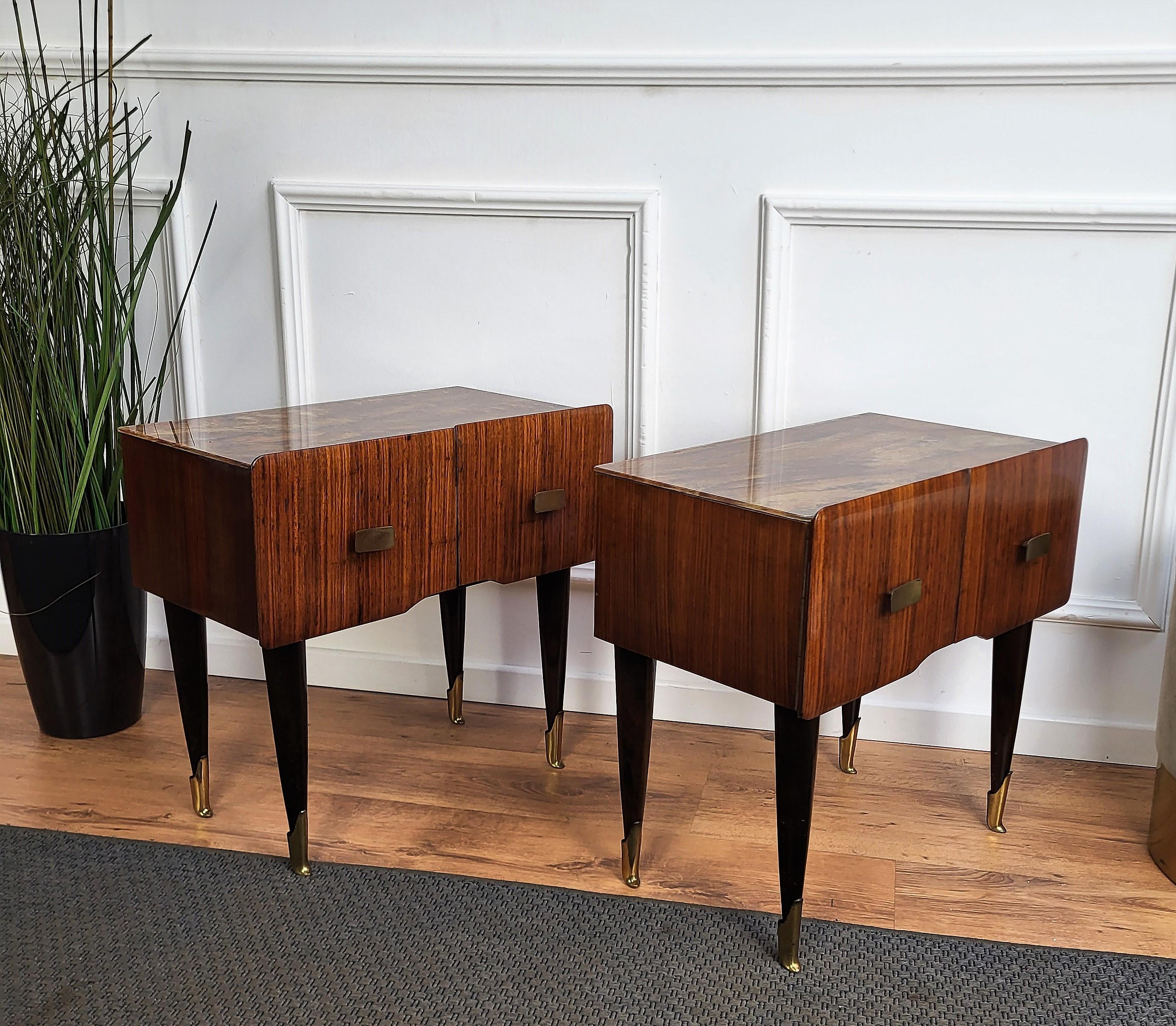Pair of Mid-Century Italian Art Deco Nightstands Bedside Tables Walnut Glass Top 3