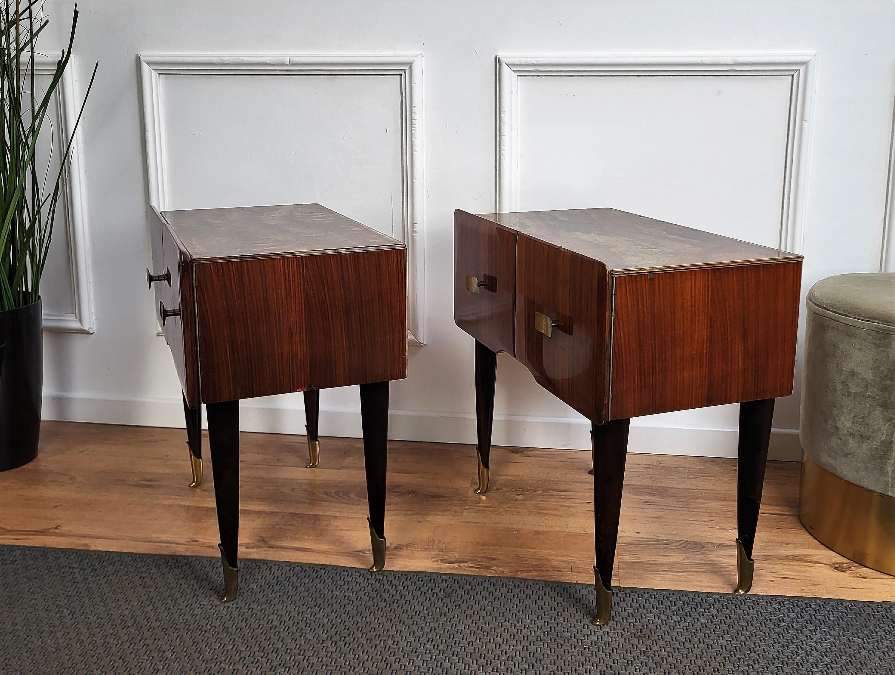Pair of Mid-Century Italian Art Deco Nightstands Bedside Tables Walnut Glass Top 4