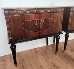 Pair of Mid-Century Italian Art Deco Nightstands Bedside Tables White Marble Top